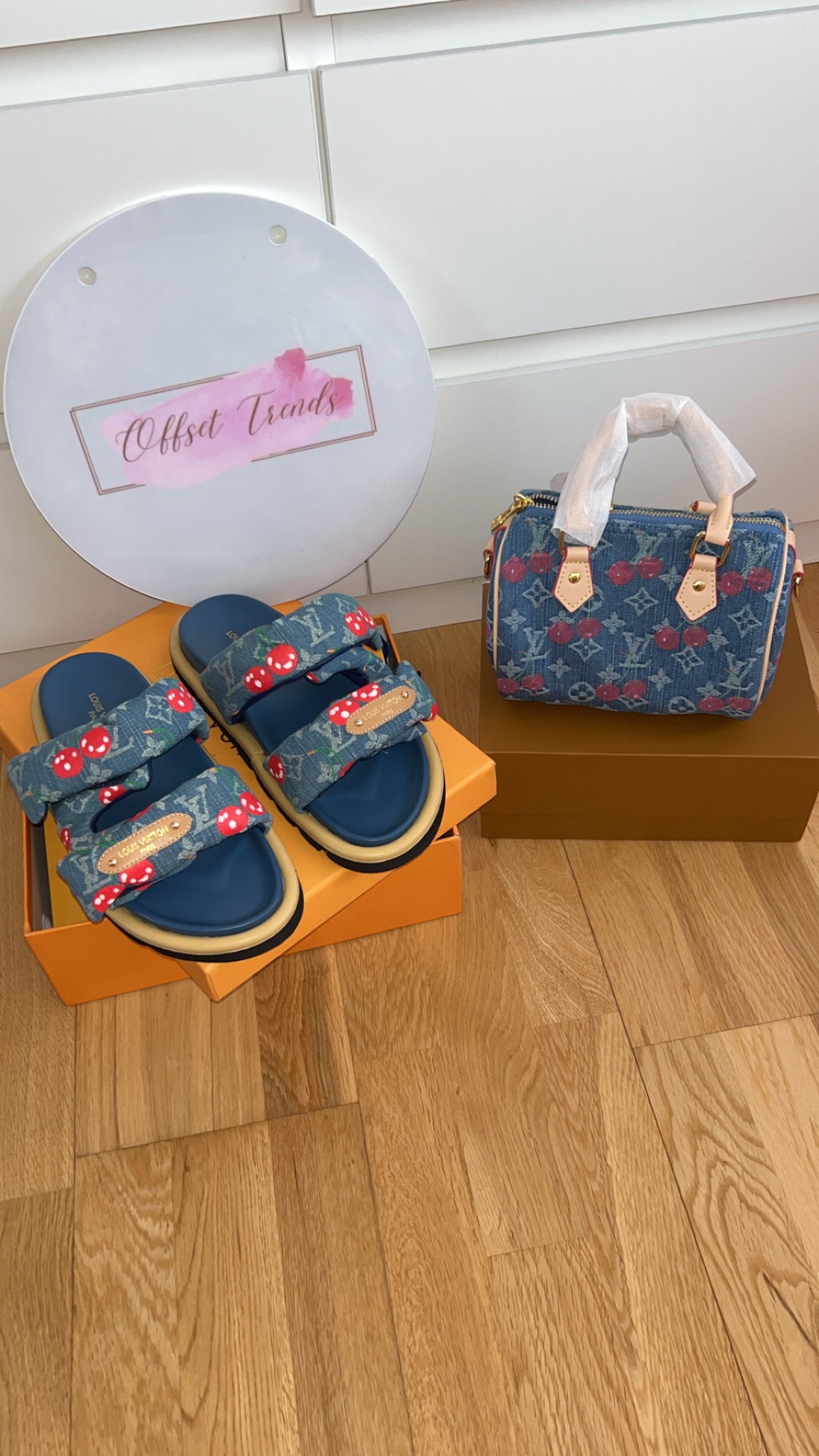 Denim Cherry Bag&Shoe Set