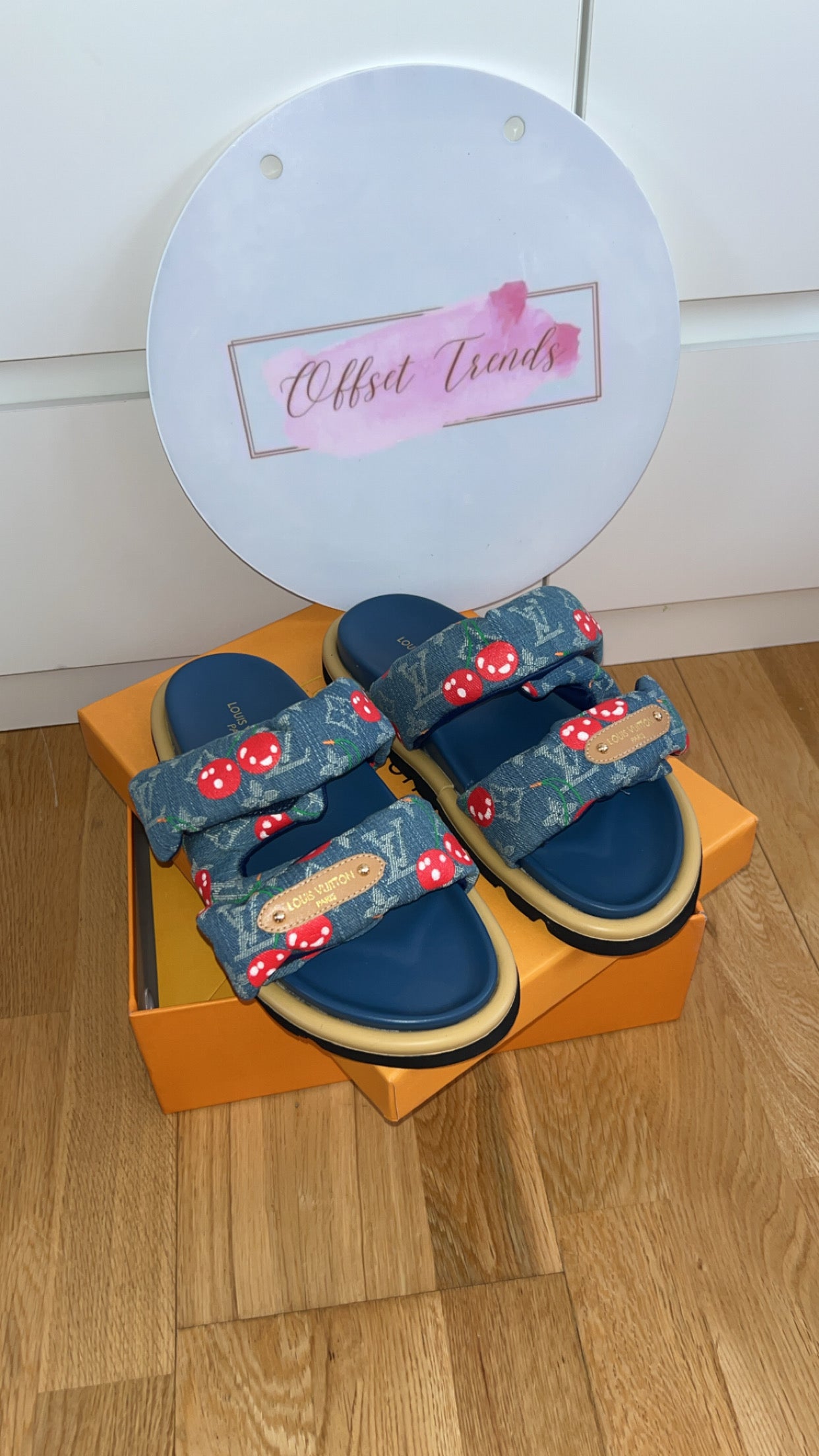Denim Cherry Sliders