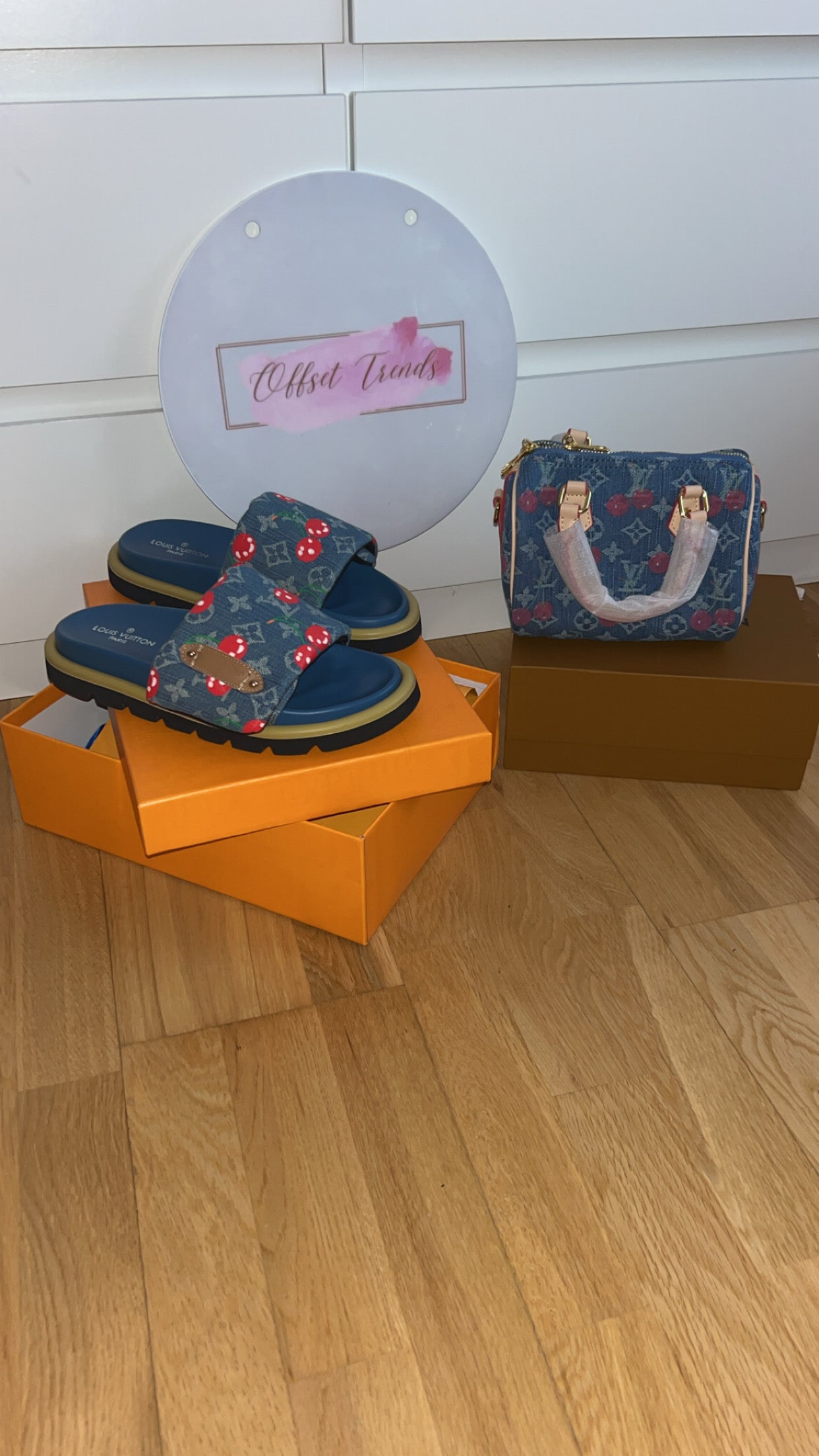 Denim Cherry Bag&Shoe Set