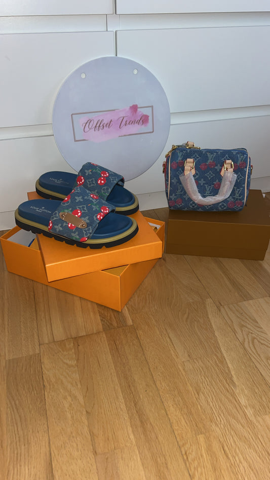 Denim Cherry Bag&Shoe Set