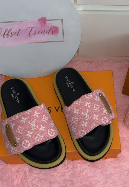 Pink Denim Sliders