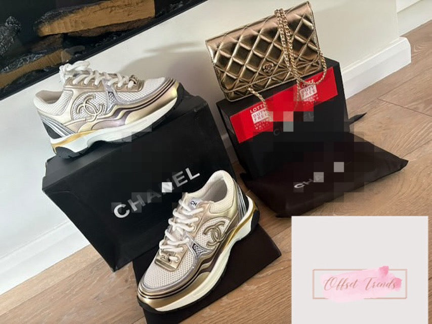 Gold Trainers&Bag Set