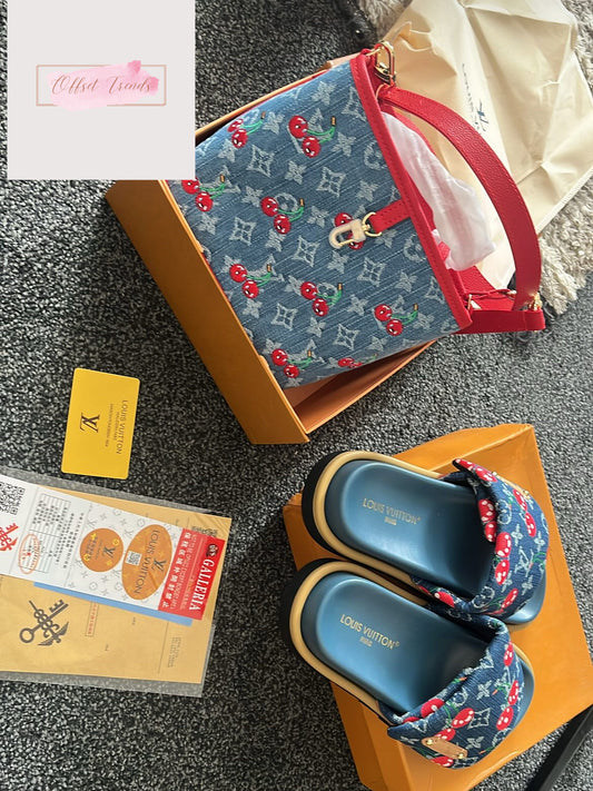Denim Cherry Bag&Shoe Set