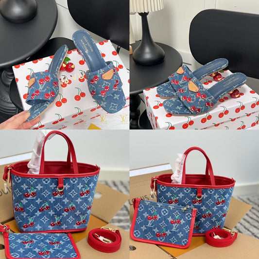 Denim Cherry Bag&Shoe Set