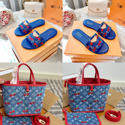 Denim Cherry Bag&Shoe Set